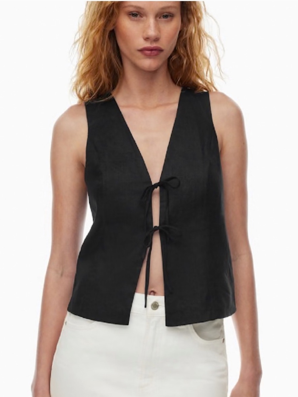 Aritzia Black Tie-Front Linen Vest